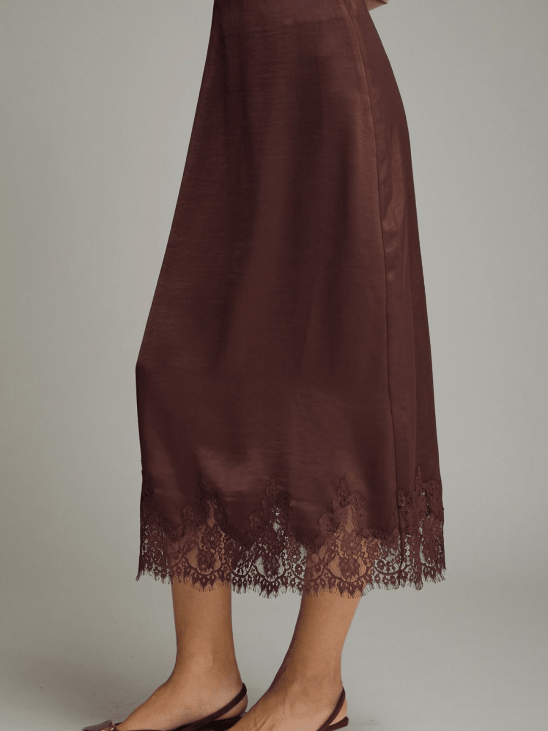 Satin Midi Skirt with Lace - High Call Outfitters