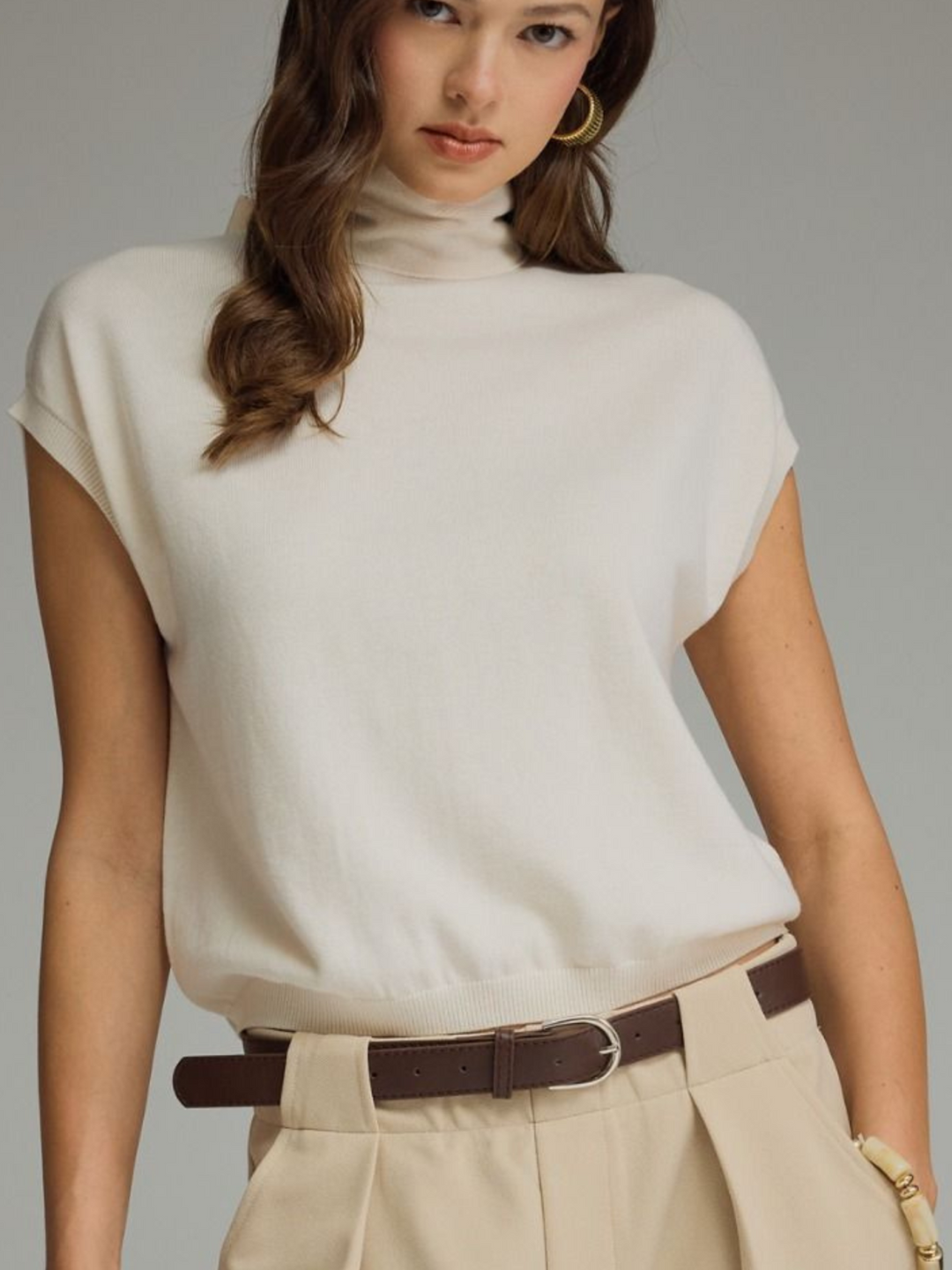 Scarf Tie Cap Sleeve Sweater Knit - High Call Outfitters