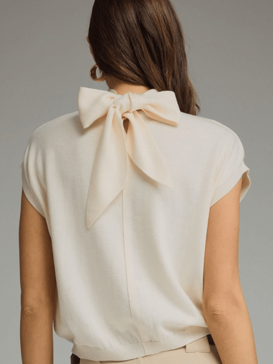 Scarf Tie Cap Sleeve Sweater Knit