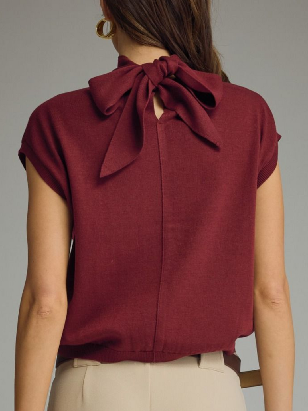 Scarf Tie Cap Sleeve Sweater Knit - High Call Outfitters