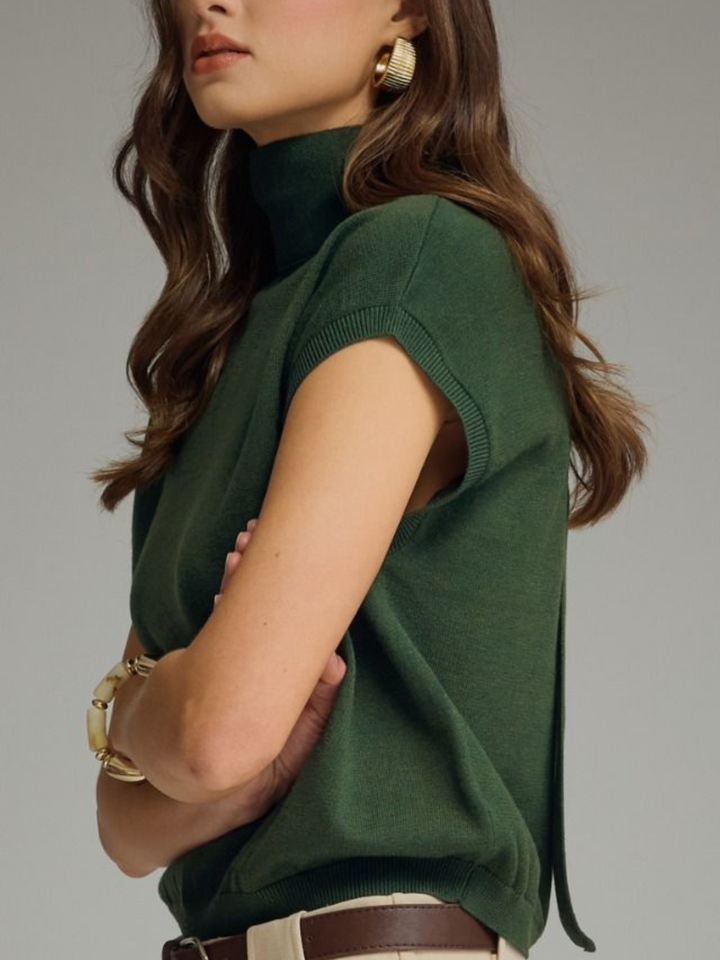 Scarf Tie Cap Sleeve Sweater Knit - High Call Outfitters