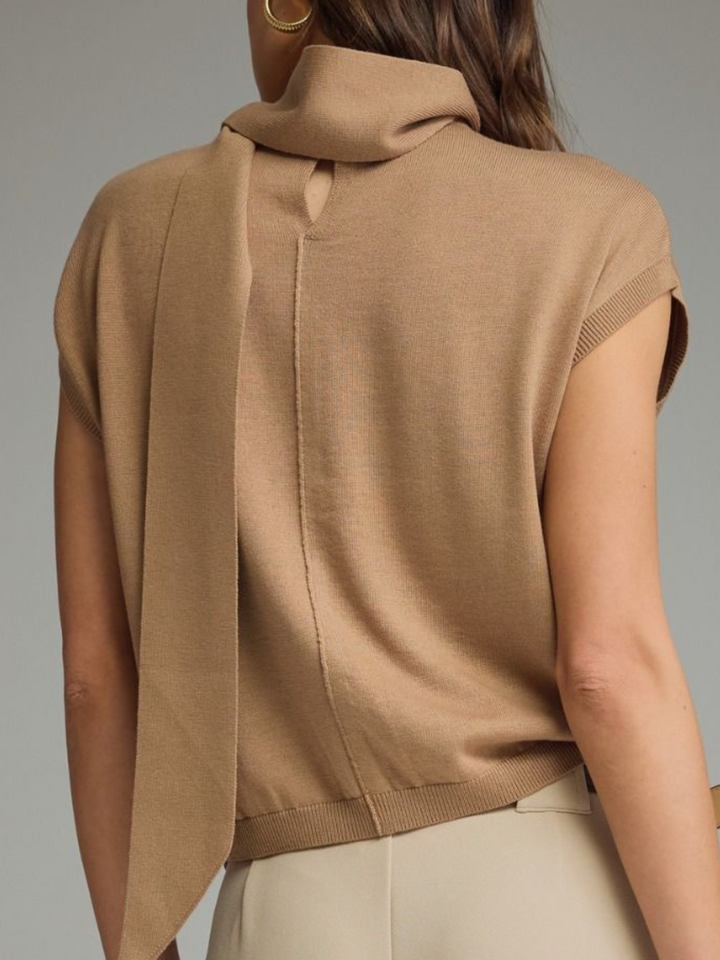Scarf Tie Cap Sleeve Sweater Knit - High Call Outfitters