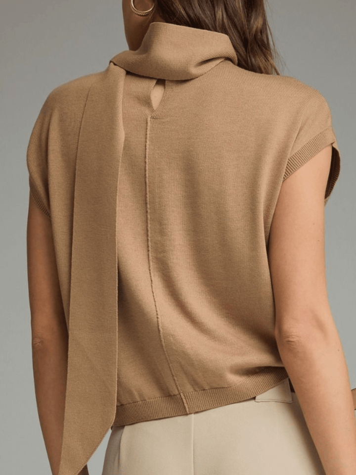 Scarf Tie Cap Sleeve Sweater Knit