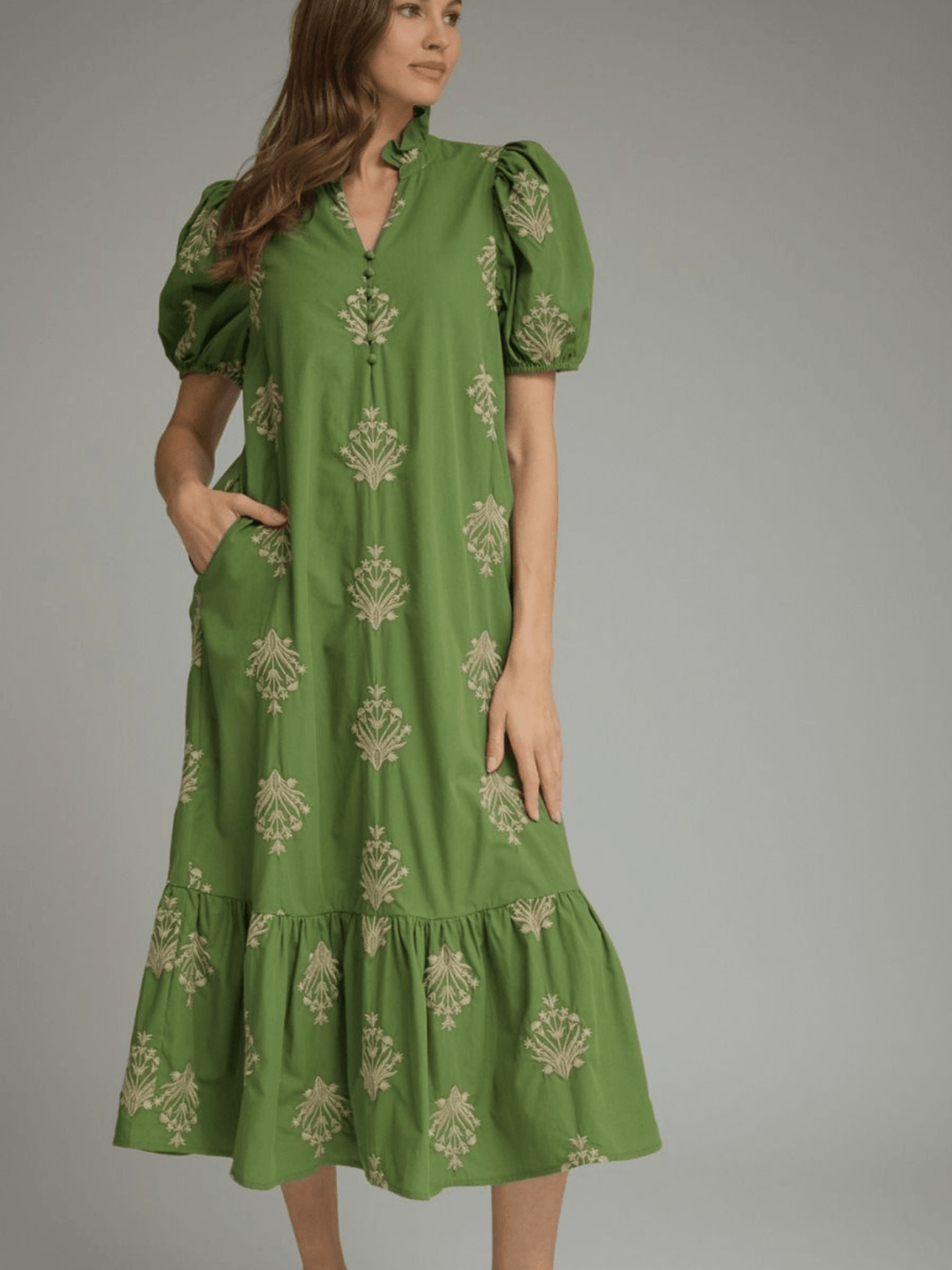 Botanical Embroidered Midi Dress - High Call Outfitters