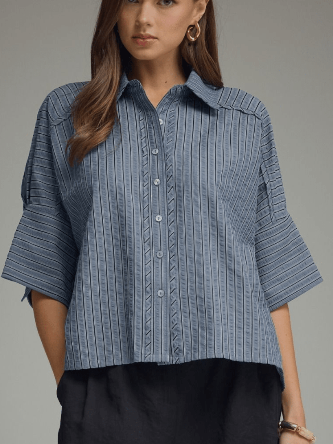 Striped 3/4 Sleeve Top - High Call Outfitters