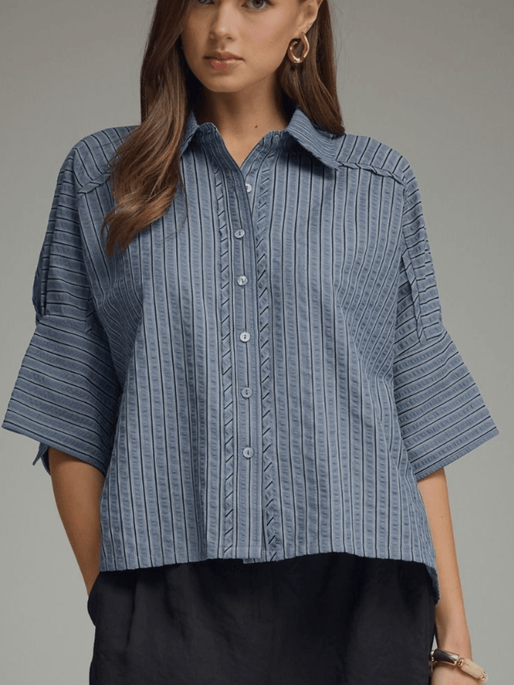 Striped 3/4 Sleeve Top - High Call Outfitters
