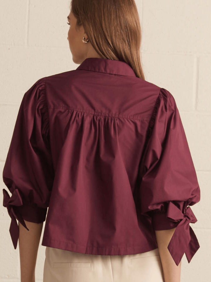 3/4 Puff Sleeve Scallop Front Top - High Call Outfitters