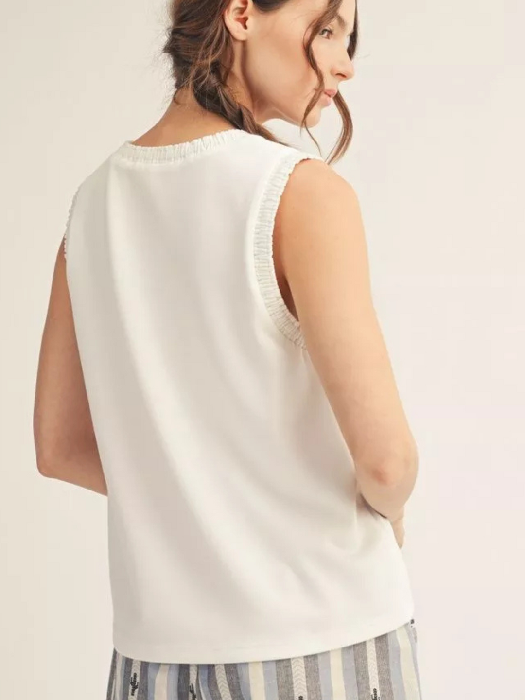 Smocked Edge Sleeveless Tank