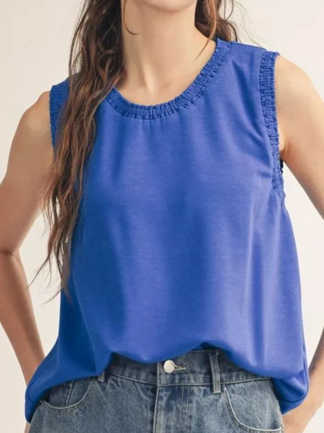 Smocked Edge Sleeveless Tank