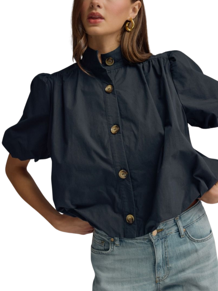 Button Front Puff Sleeve Top