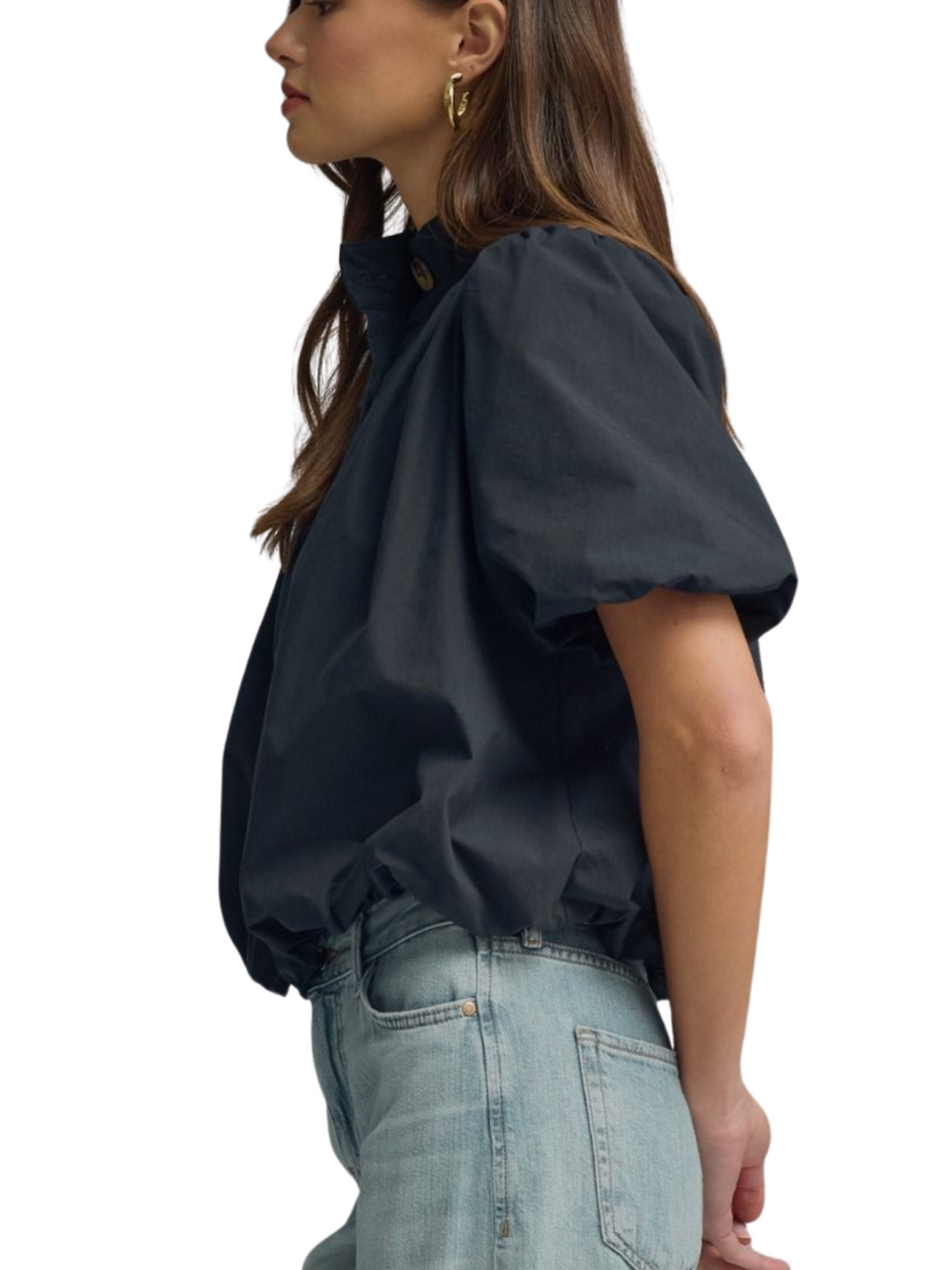 Button Front Puff Sleeve Top