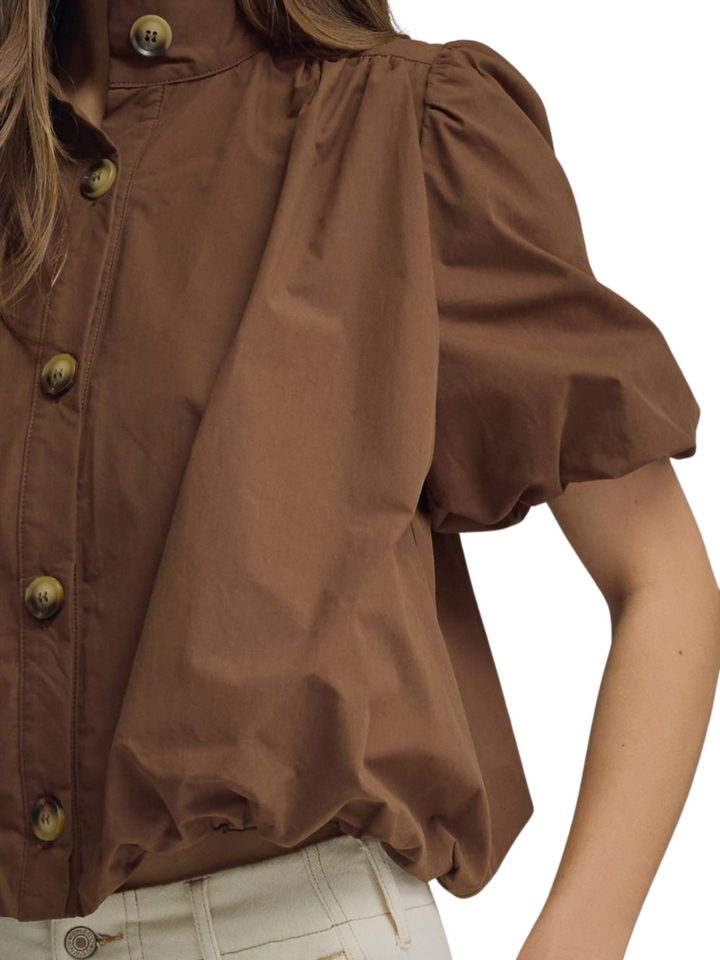 Button Front Puff Sleeve Top - High Call Outfitters