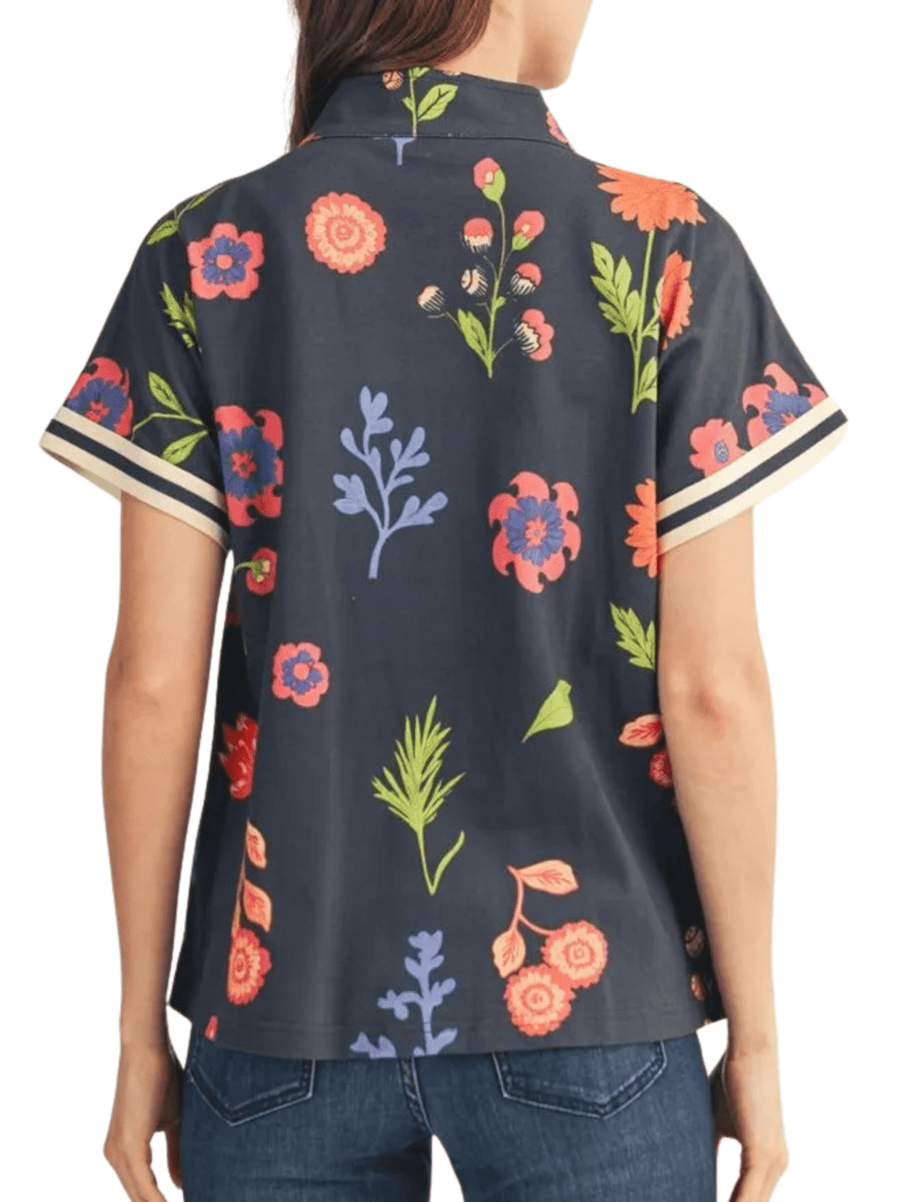 1/2 Zip Floral French Terry Print Top - High Call Outfitters