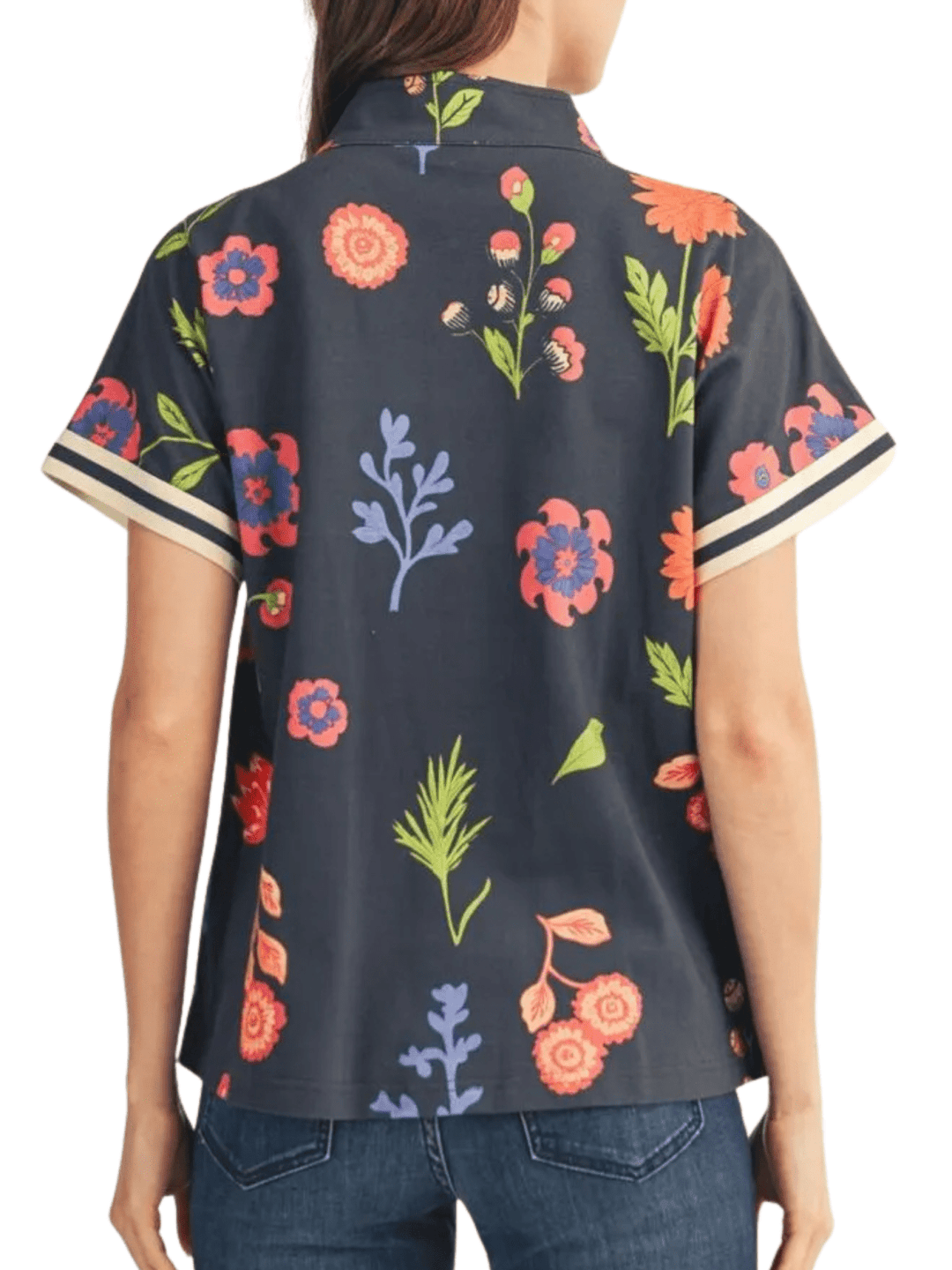 1/2 Zip Floral French Terry Print Top - High Call Outfitters