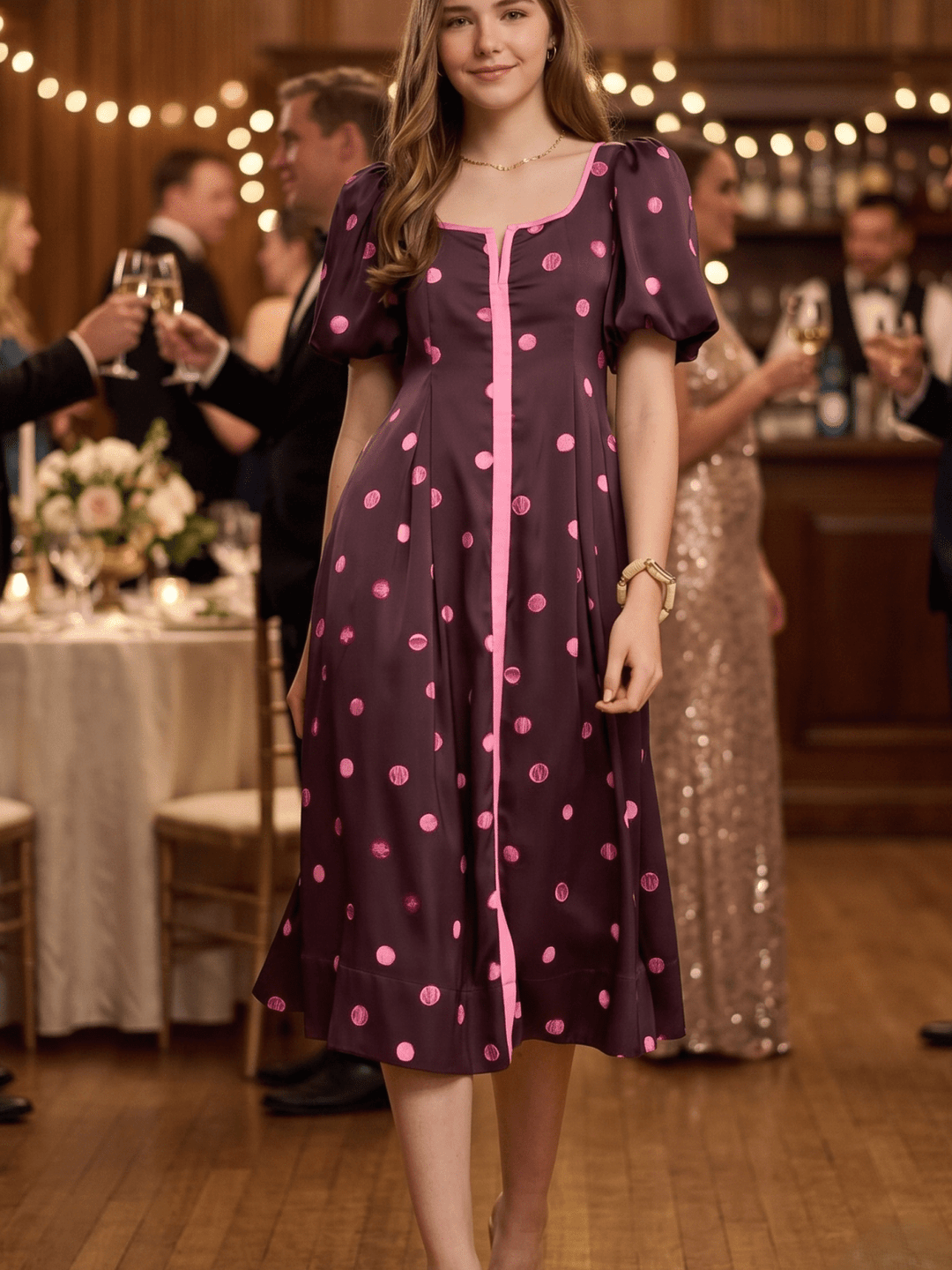 Satin Dot Midi Dress - High Call Outfitters