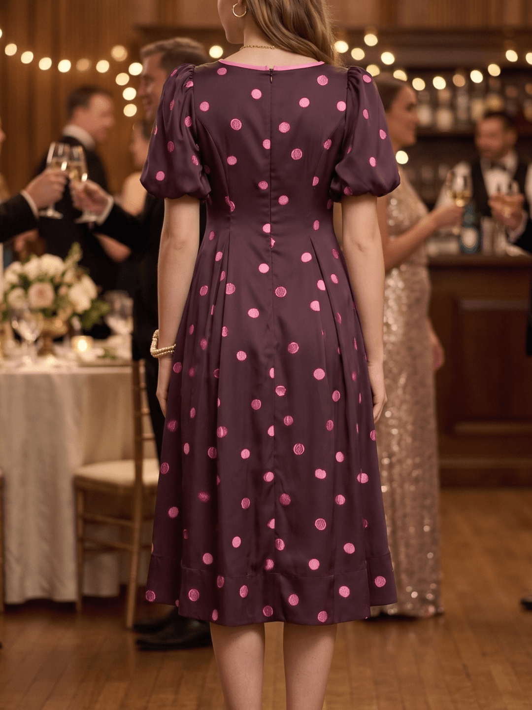 Satin Dot Midi Dress - High Call Outfitters