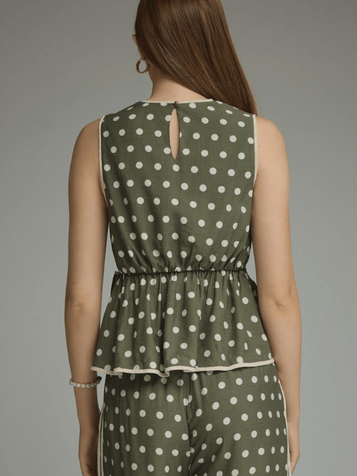 Polka Dot Sleeveless top with Front Tie Top - High Call Outfitters