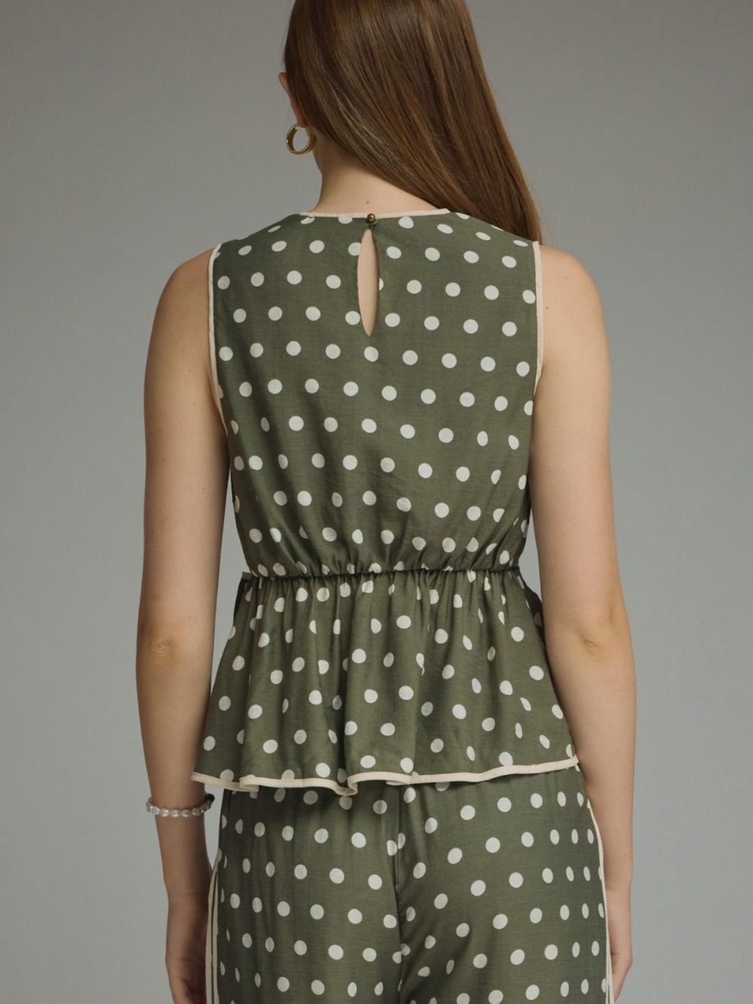 Polka Dot Sleeveless top with Front Tie Top