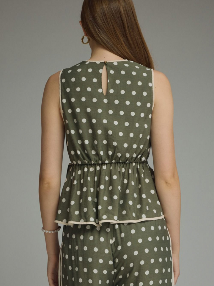 Polka Dot Sleeveless top with Front Tie Top