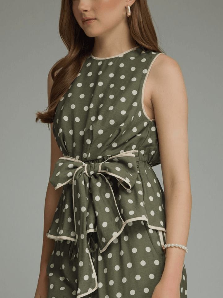 Polka Dot Sleeveless top with Front Tie Top - High Call Outfitters