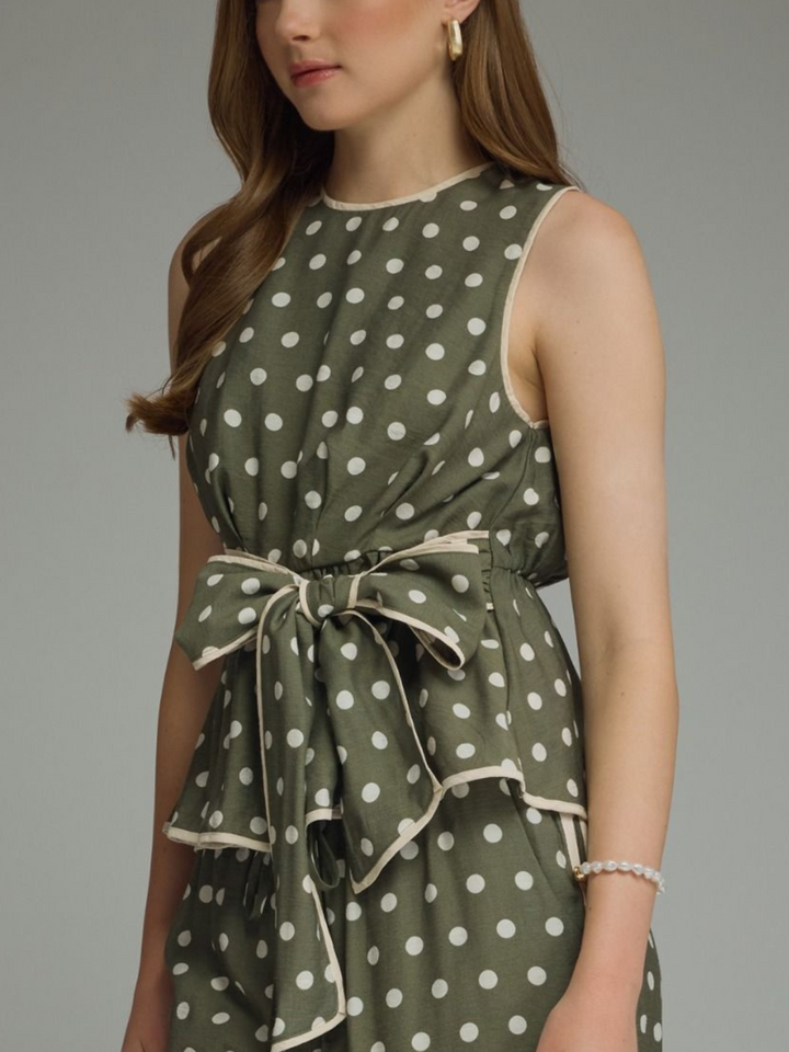 Polka Dot Sleeveless top with Front Tie Top