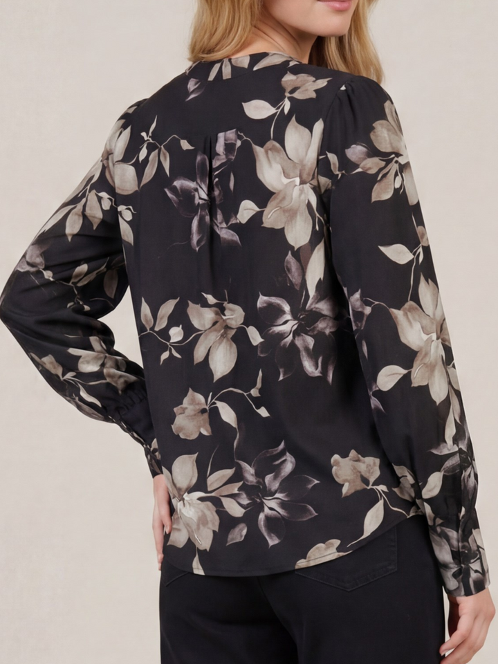 Split Neck Floral Long SleeveTop