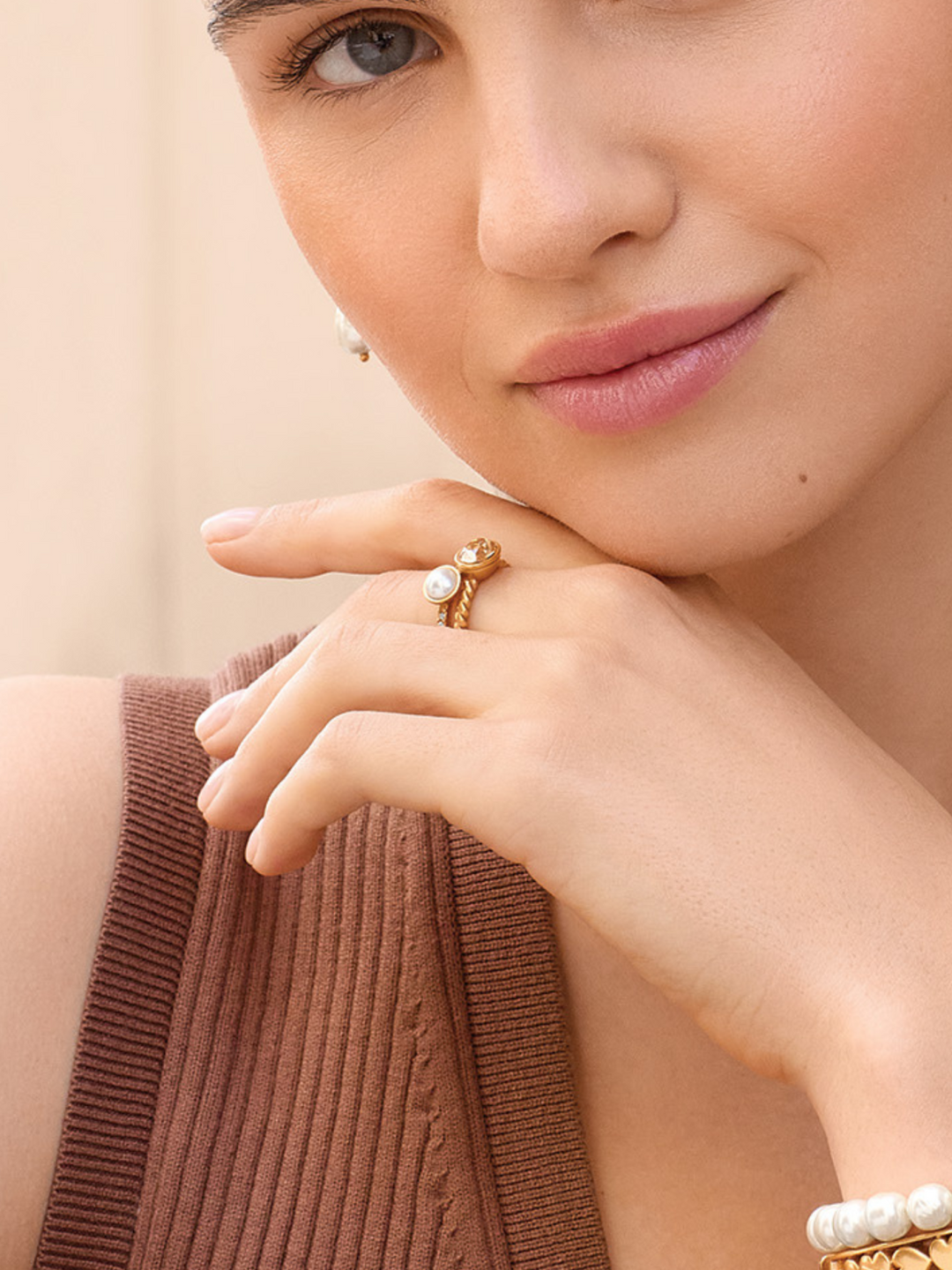 Trust Your Journey Double Pearl Ring from Brighton