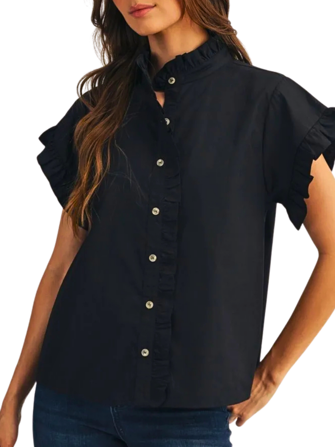 Ruffle Trimed Button front Top