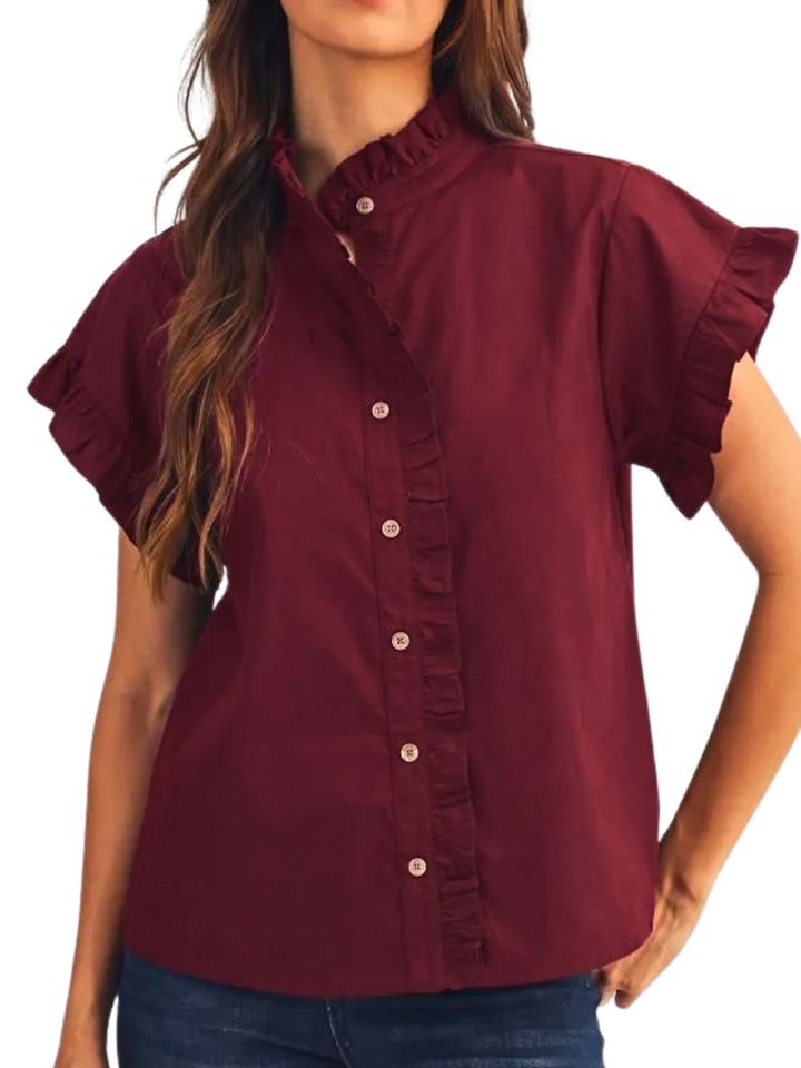 Ruffle Trimed Button front Top