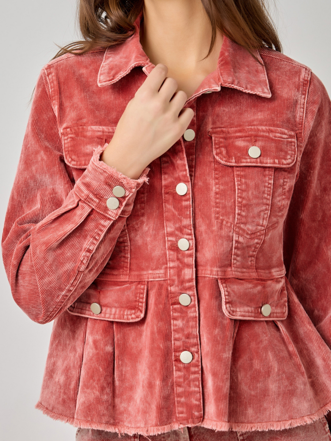 Washed Corduroy Peplum Jacket