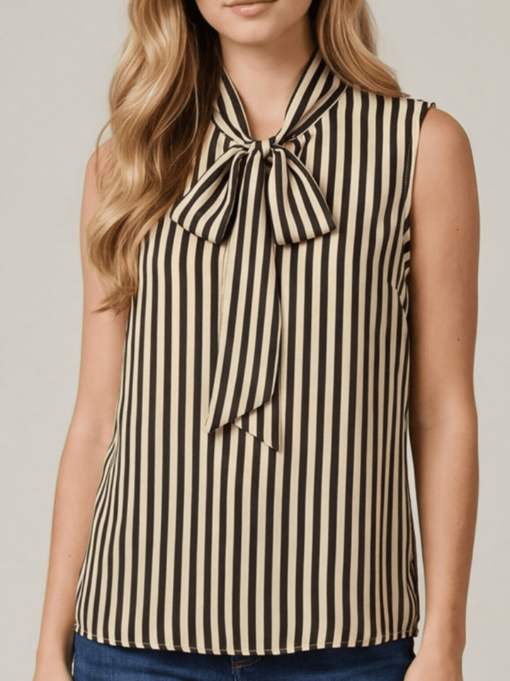 Striped Sleeveless Tie Front Top - High Call Outfitters