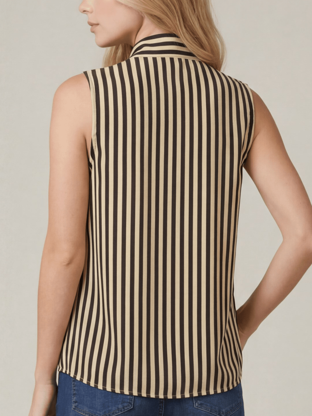 Striped Sleeveless Tie Front Top - High Call Outfitters