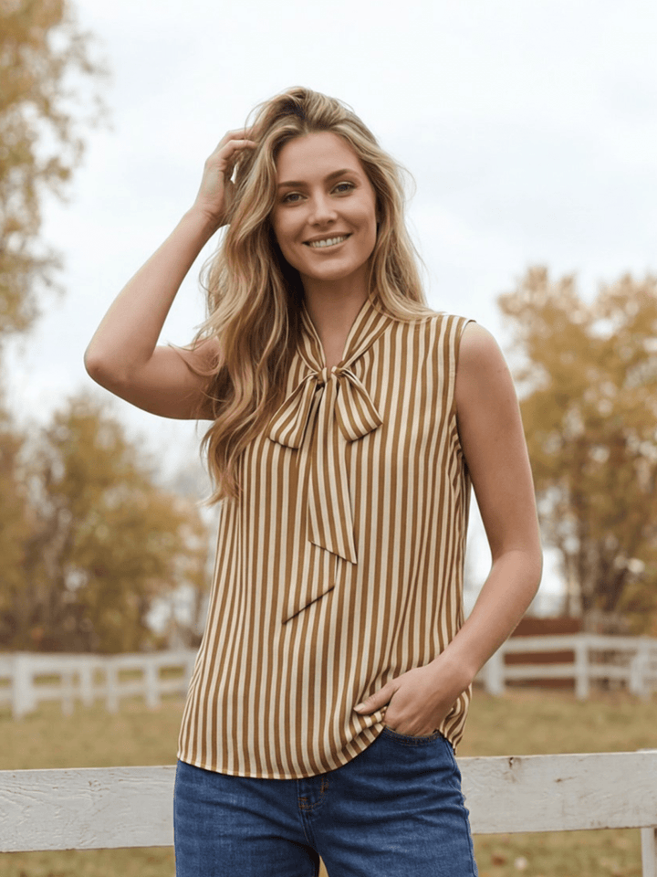 Striped Sleeveless Tie Front Top - High Call Outfitters