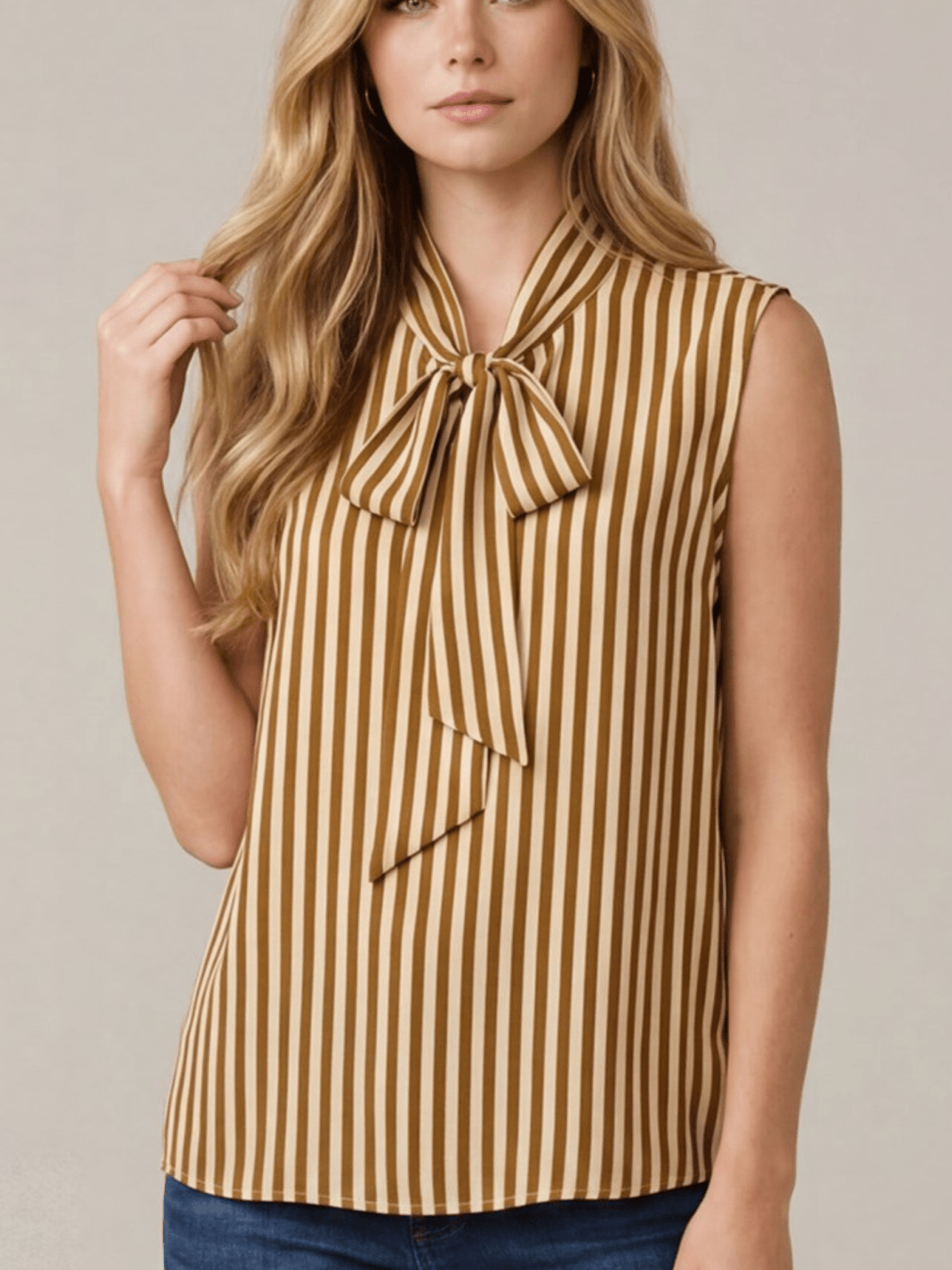 Striped Sleeveless Tie Front Top - High Call Outfitters