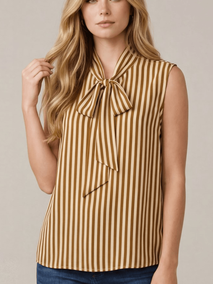 Striped Sleeveless Tie Front Top - High Call Outfitters