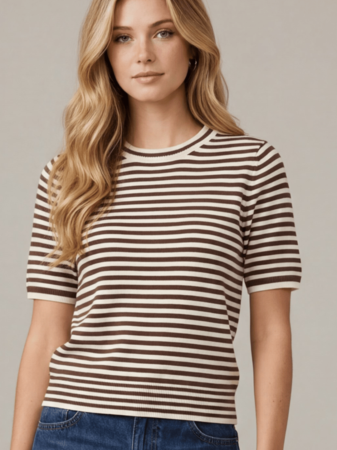 Short Sleeve Stripe Knit Sweater - High Call Outfitters