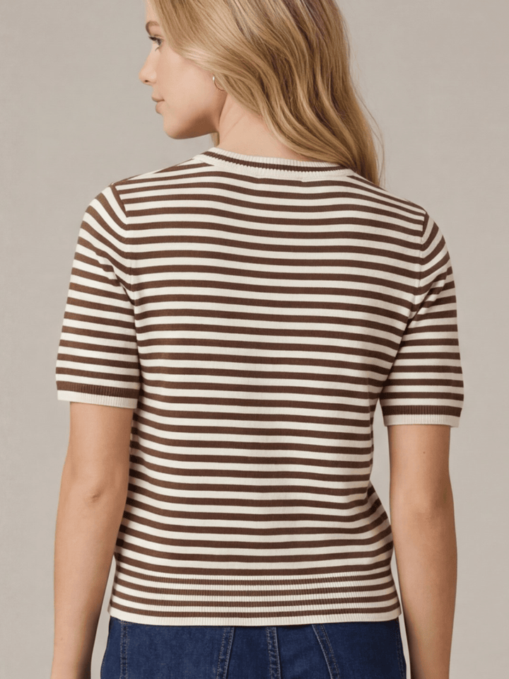 Short Sleeve Stripe Knit Sweater - High Call Outfitters