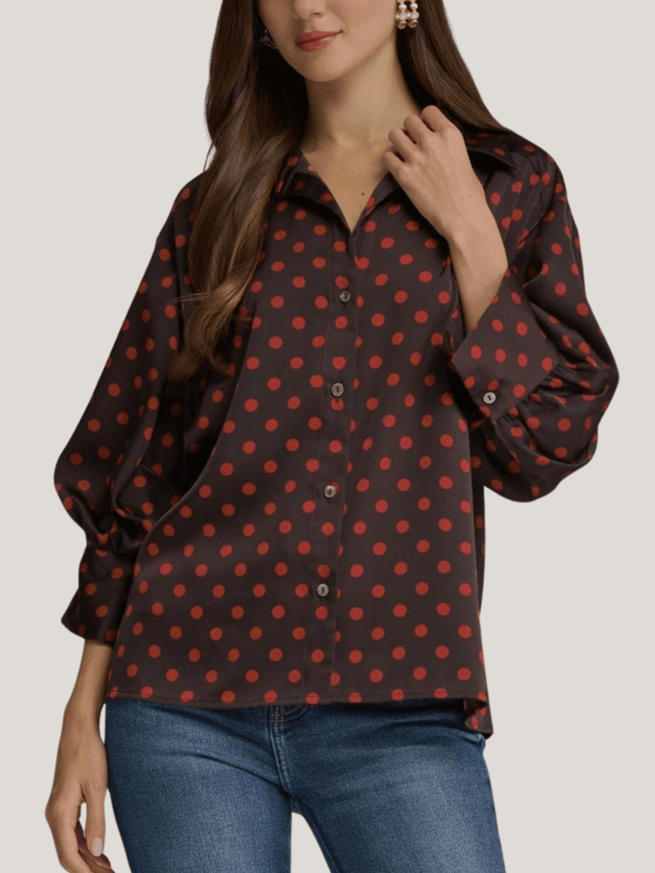 Polka Dot Button Front Top - High Call Outfitters