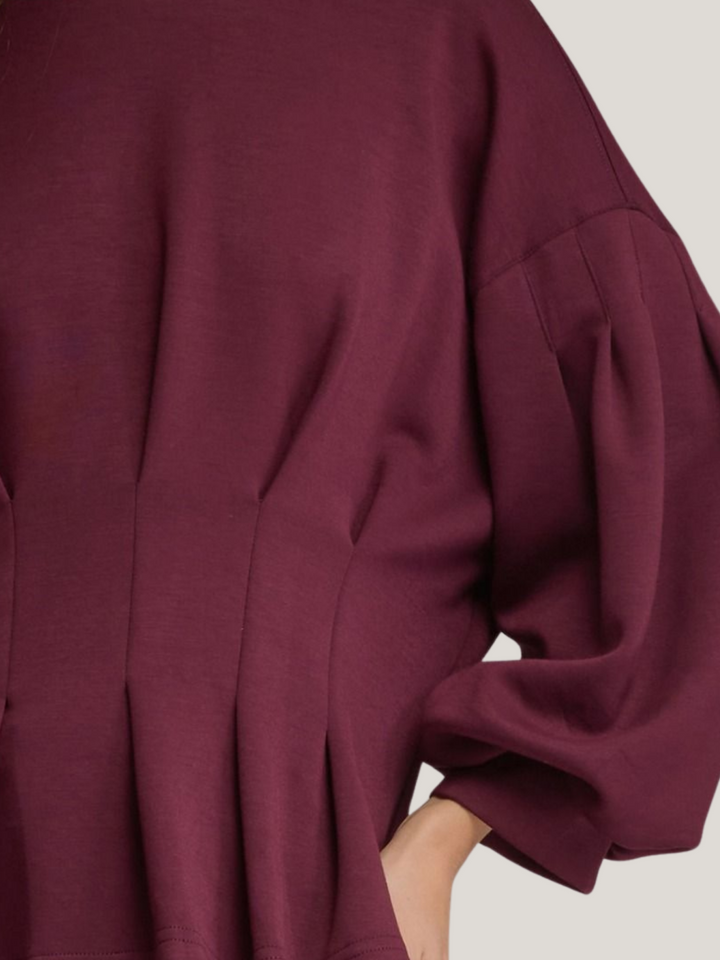 Balloon Sleeve Pleated Waist Top - High Call Outfitters