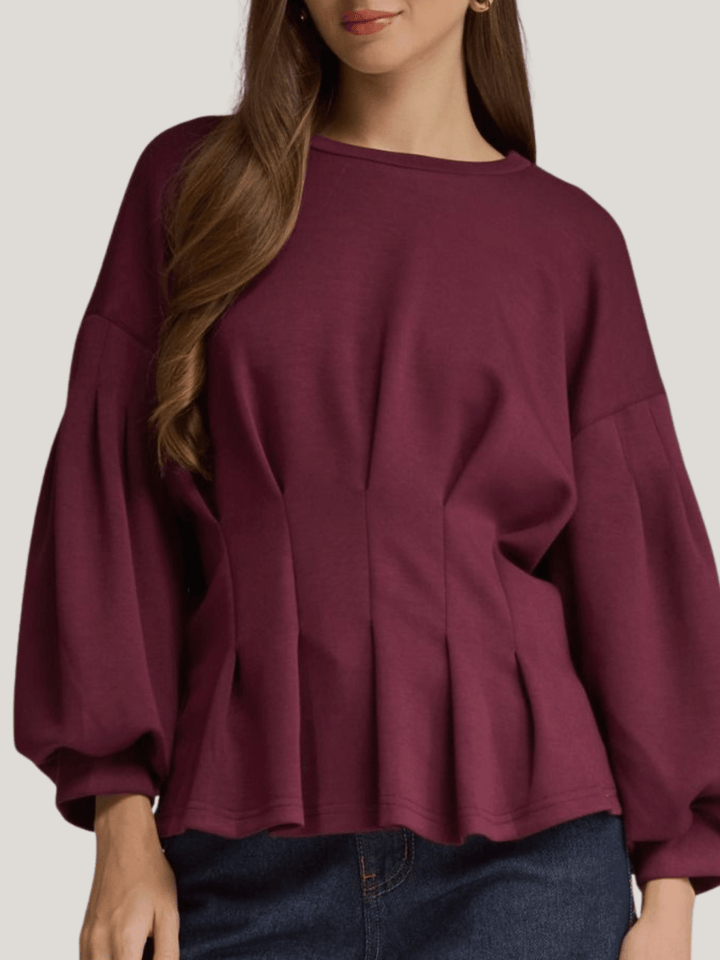 Balloon Sleeve Pleated Waist Top - High Call Outfitters