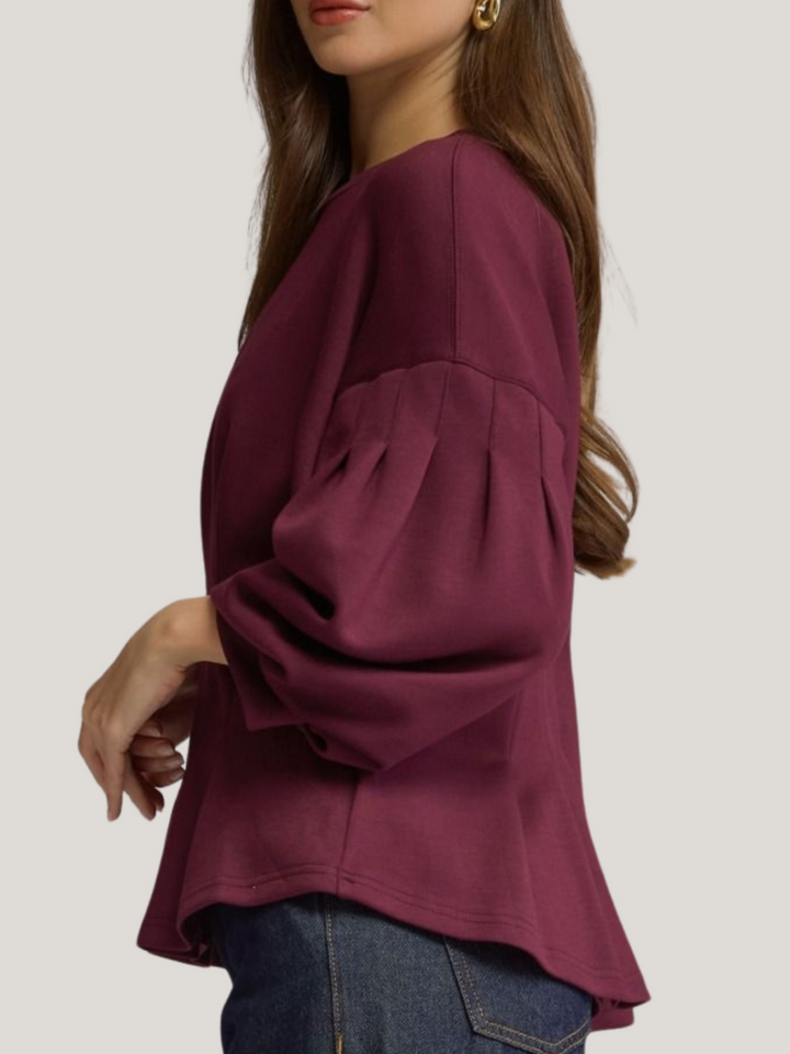 Balloon Sleeve Pleated Waist Top - High Call Outfitters