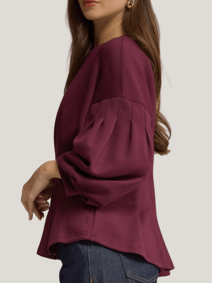 Balloon Sleeve Pleated Waist Top - High Call Outfitters