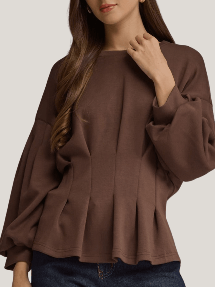 Balloon Sleeve Pleated Waist Top - High Call Outfitters