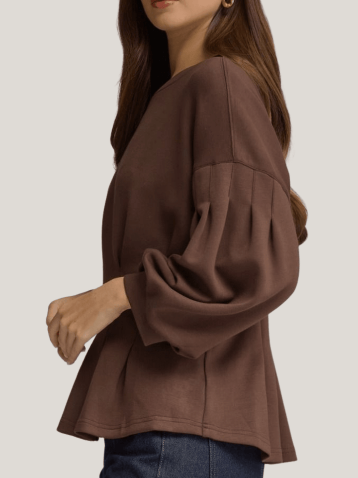 Balloon Sleeve Pleated Waist Top - High Call Outfitters