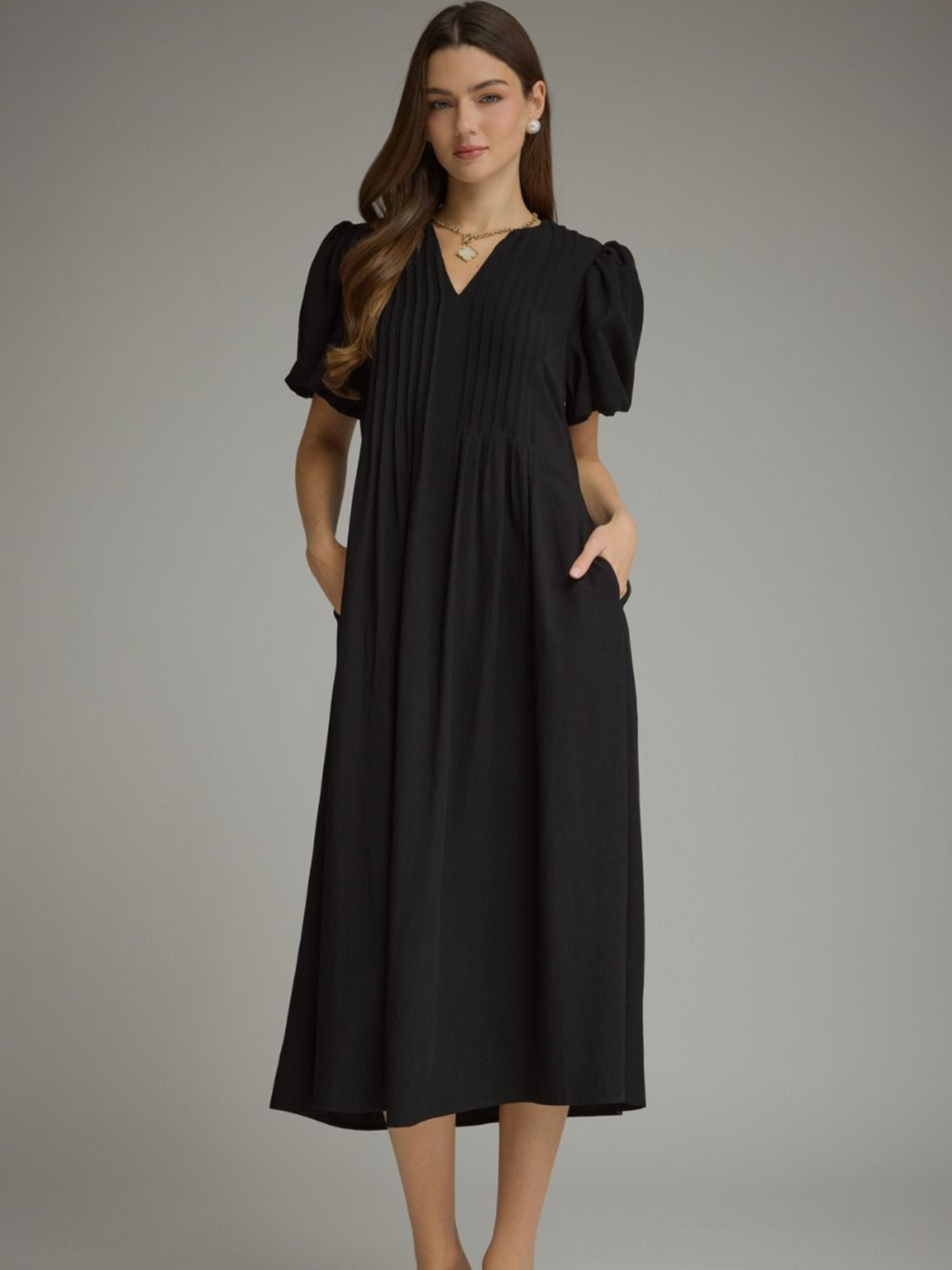 Pintuck Midi Dress