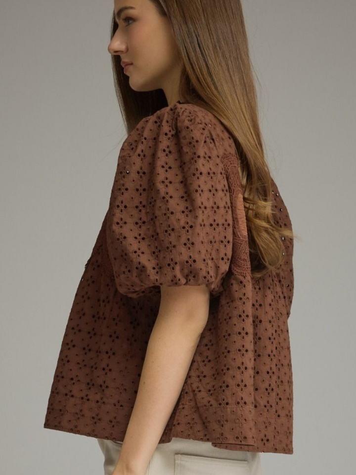 Eyelet Puff Sleeve Top