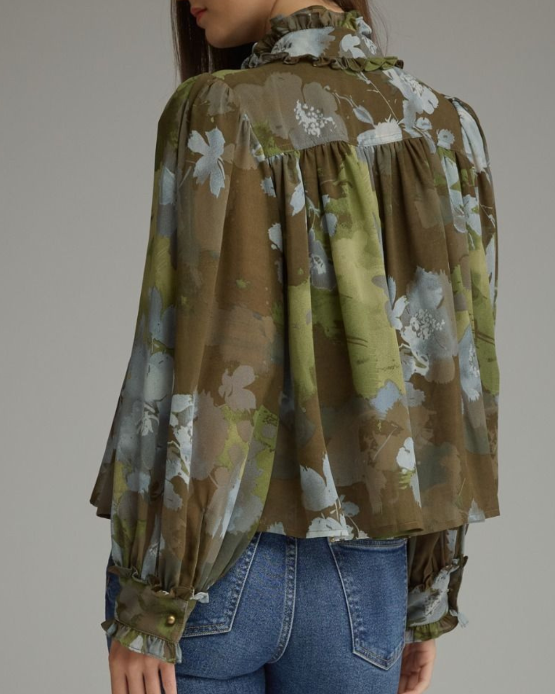 Sage Blossom Ruffle Blouse