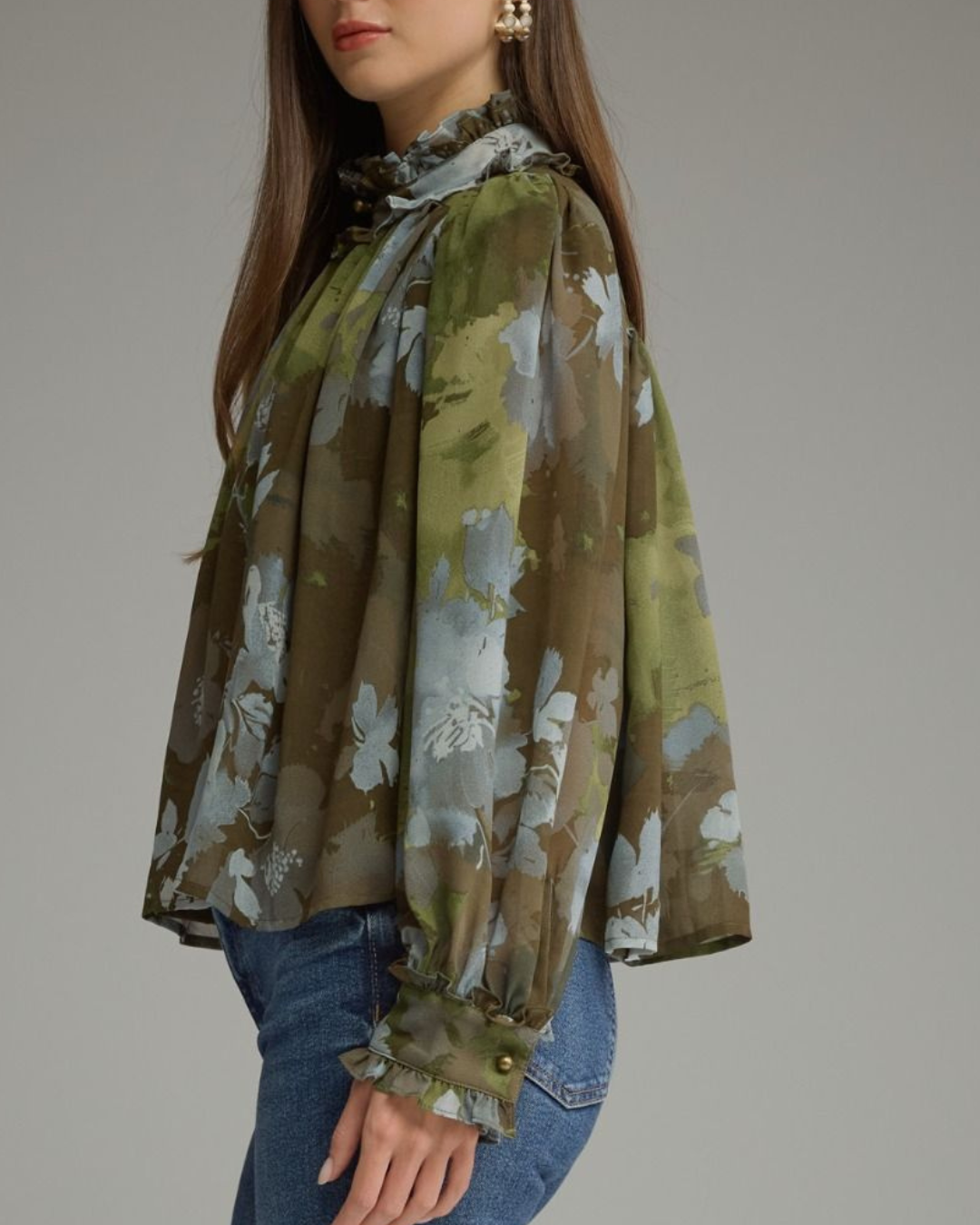 Sage Blossom Ruffle Blouse