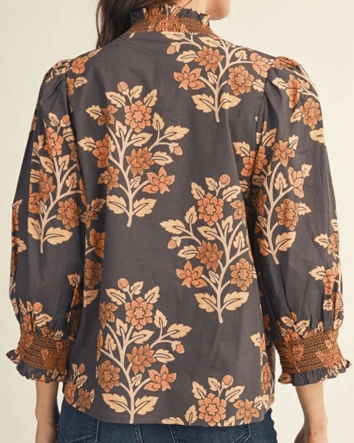 3/4 Sleeve Floral Print Top - High Call Outfitters