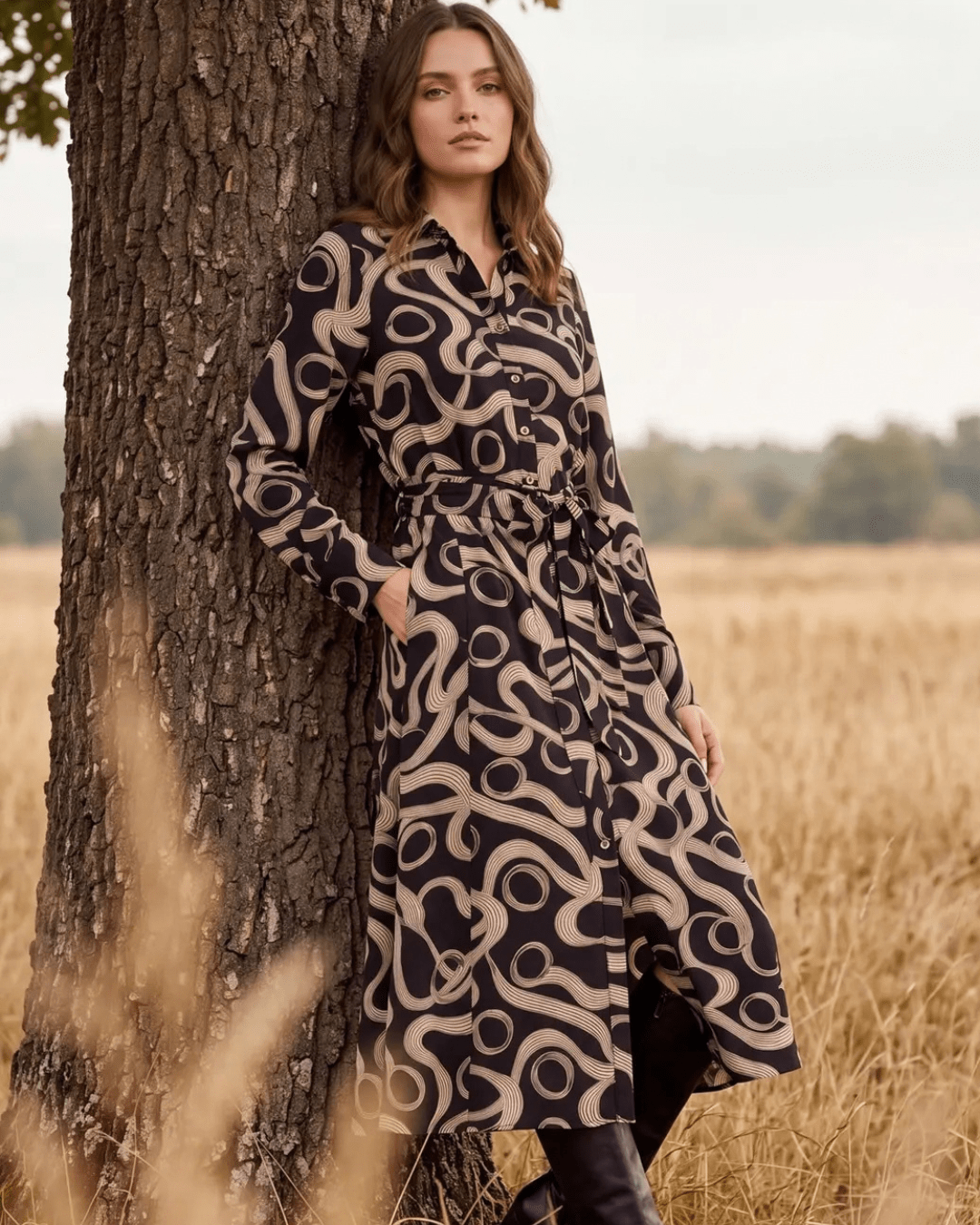 Abstract Print Midi Dress - High Call Outfitters